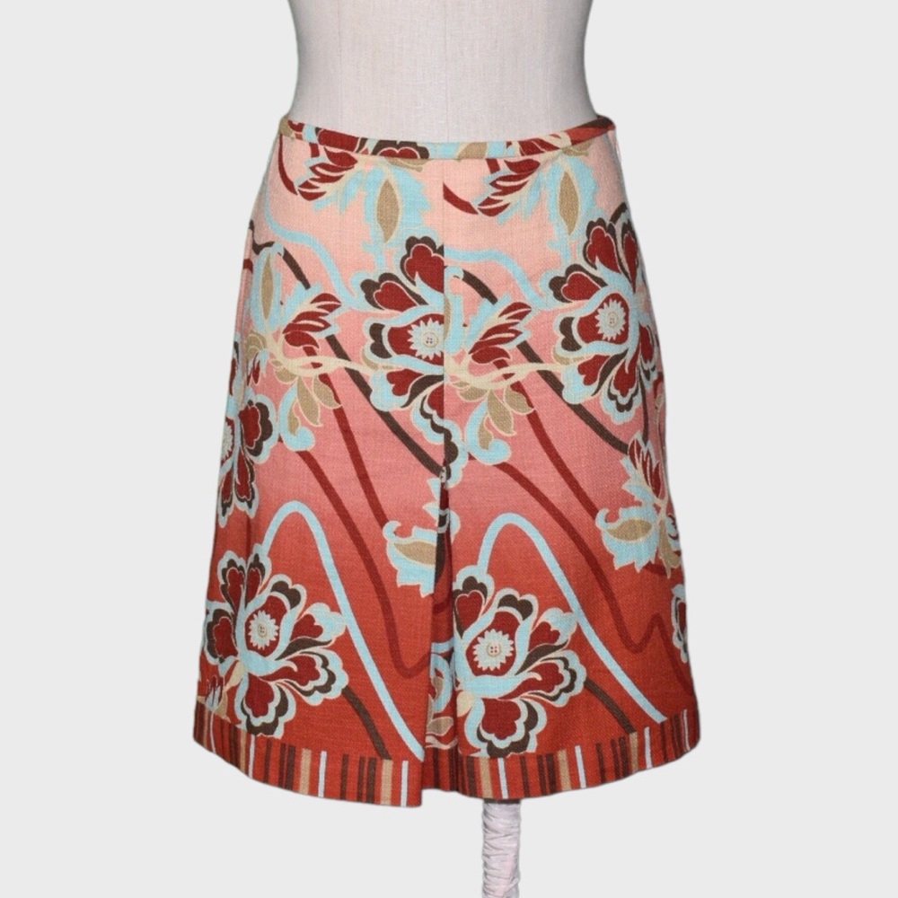 LOFT 100% Cotton Floral A Line Front Pleat Skirt